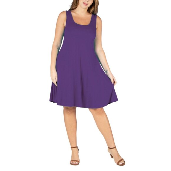 NWT 24seven Comfort Apparel Size Fit and Flare Knee Length Tank Dress Purple 3X - Picture 1 of 5